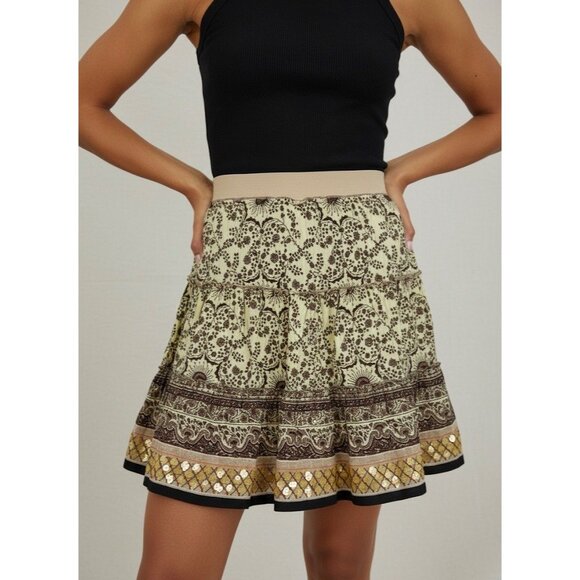 Free People Dresses & Skirts - Vtg Y2K Free People Boho Paisley Sequin Tiered Mini Skirt • Skater Grunge Fairy